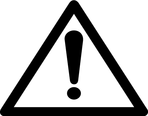Black exclamation point inside the outline of a triangle. The universal warning or caution symbol.